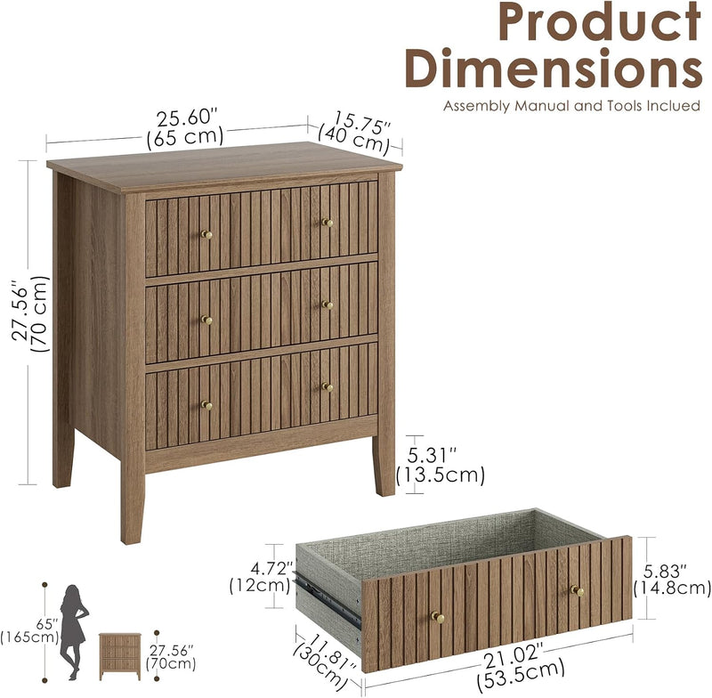 Large Bedside Table Bedroom 3 Drawer Chest