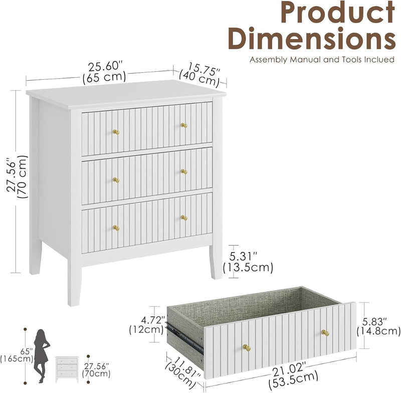 Large Bedside Table Bedroom 3 Drawer Chest
