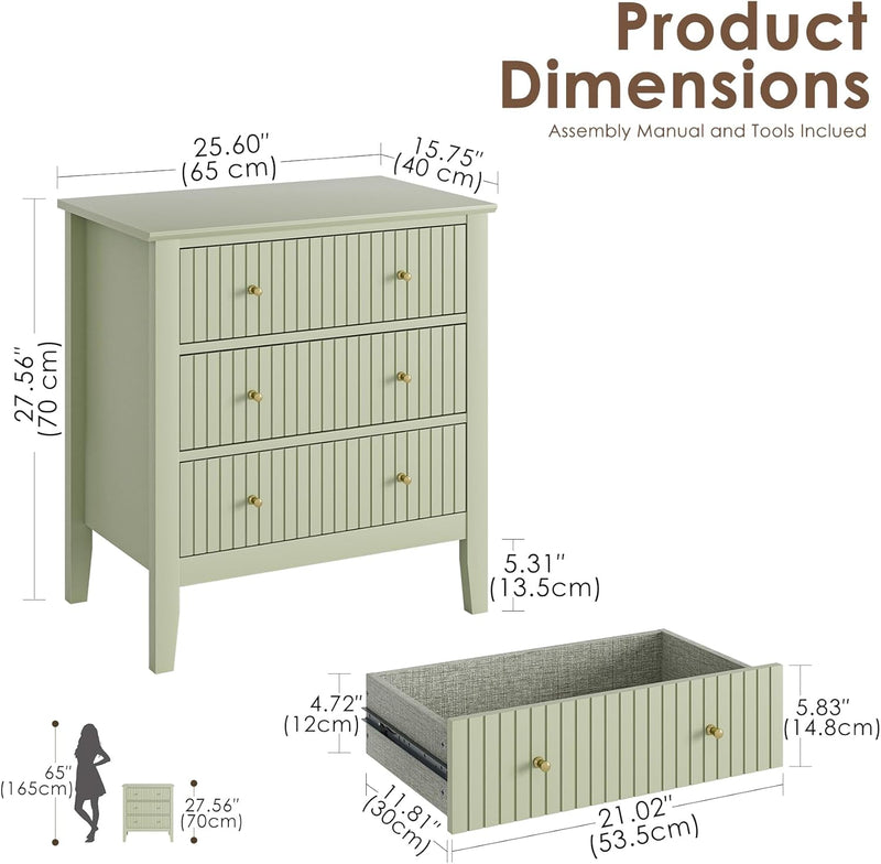 Large Bedside Table Bedroom 3 Drawer Chest