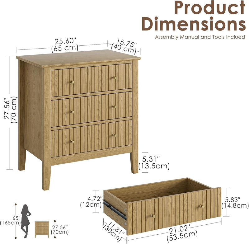 Large Bedside Table Bedroom 3 Drawer Chest
