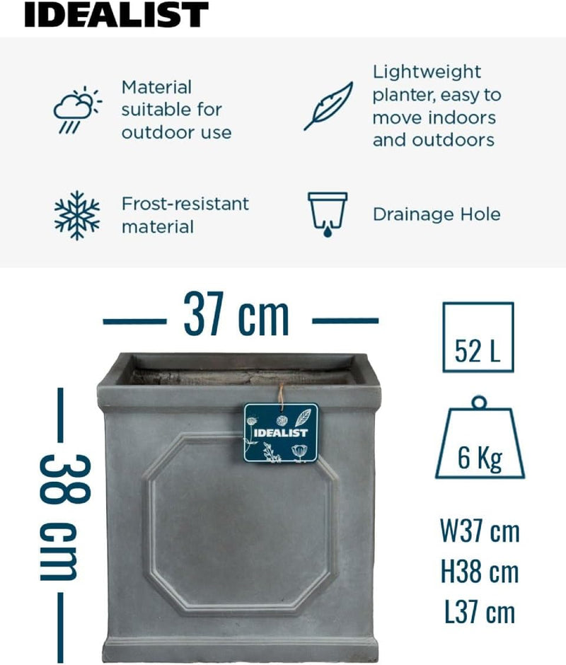 Large Plant Pots Square Planter Reinforced Stone (1 Pack)