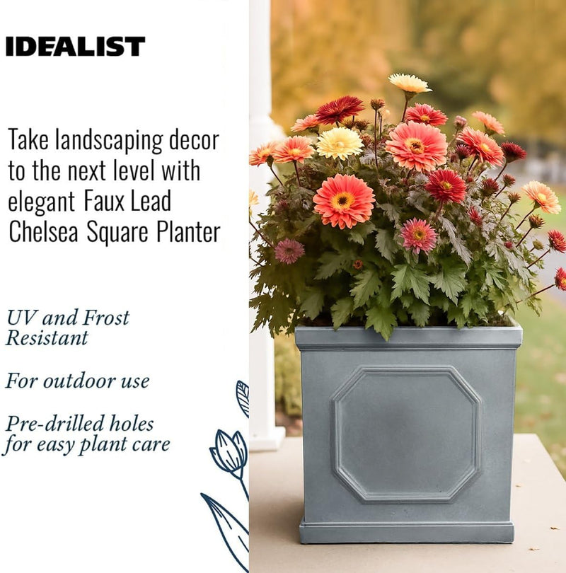 Large Plant Pots Square Planter Reinforced Stone (1 Pack)