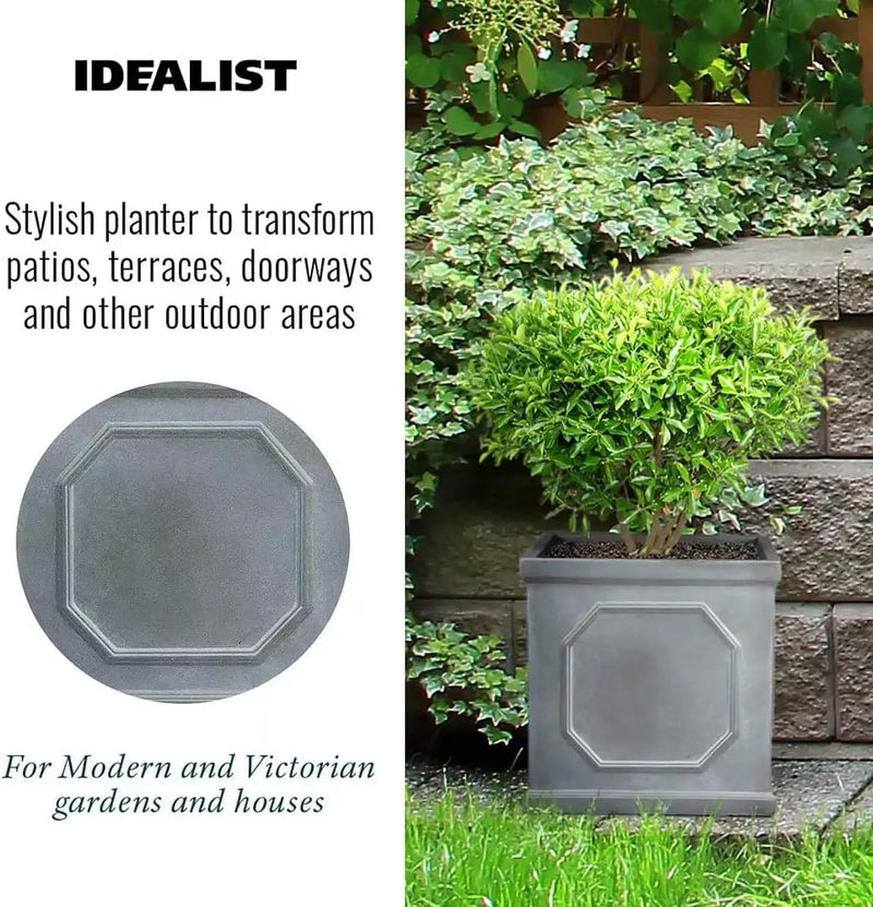 Large Plant Pots Square Planter Reinforced Stone (1 Pack)