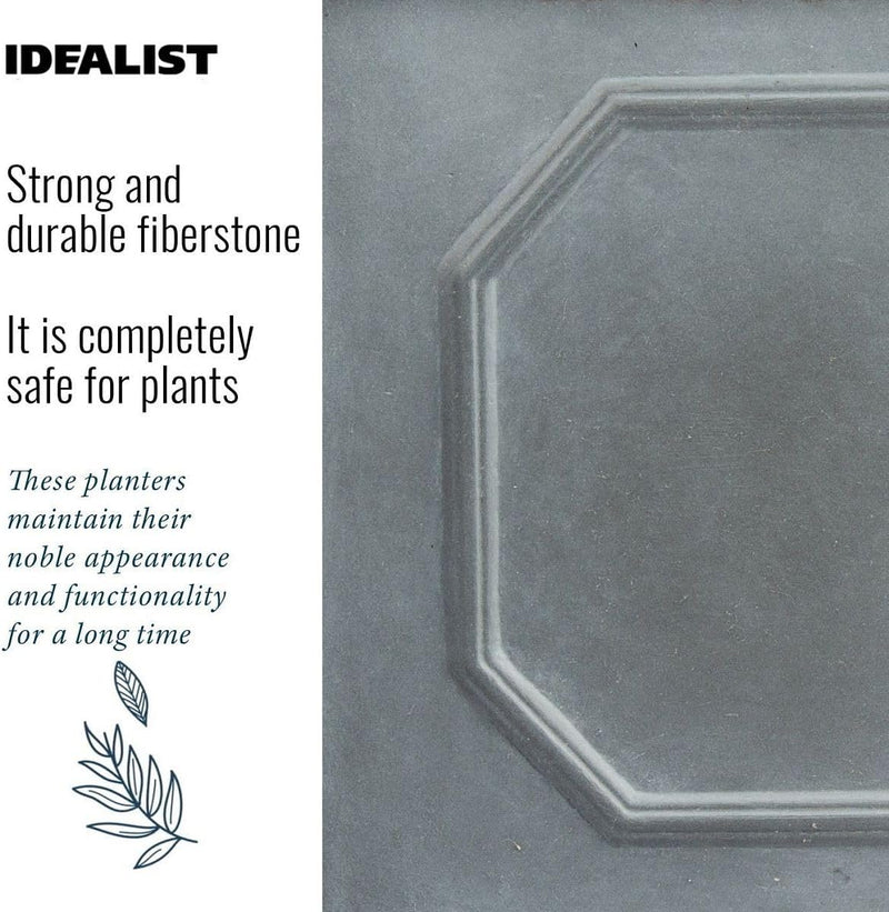 Large Plant Pots Square Planter Reinforced Stone (1 Pack)
