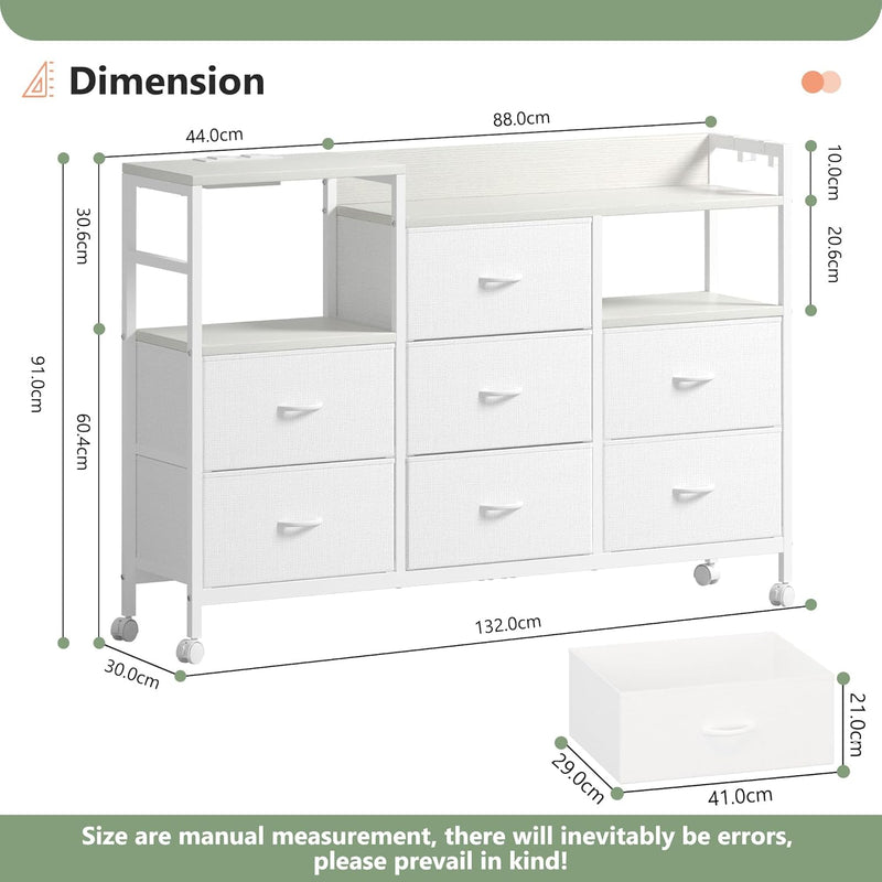 Large Chest of Drawers with Charging Station Fabric