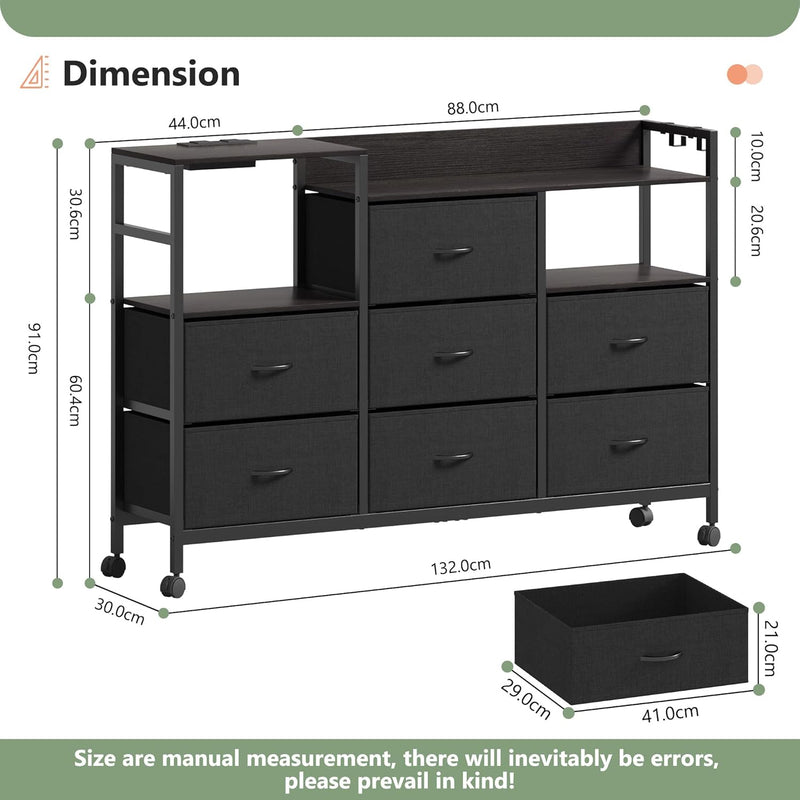 Large Chest of Drawers with Charging Station Fabric