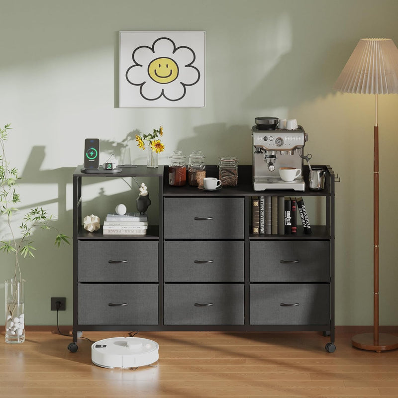 Large Chest of Drawers with Charging Station Fabric