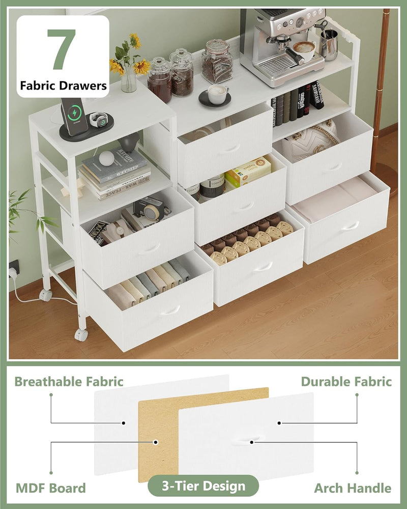 Large Chest of Drawers with Charging Station Fabric