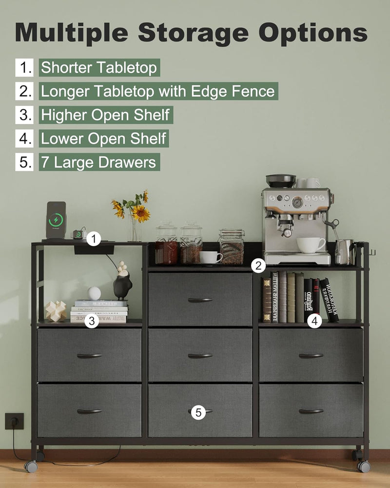 Large Chest of Drawers with Charging Station Fabric