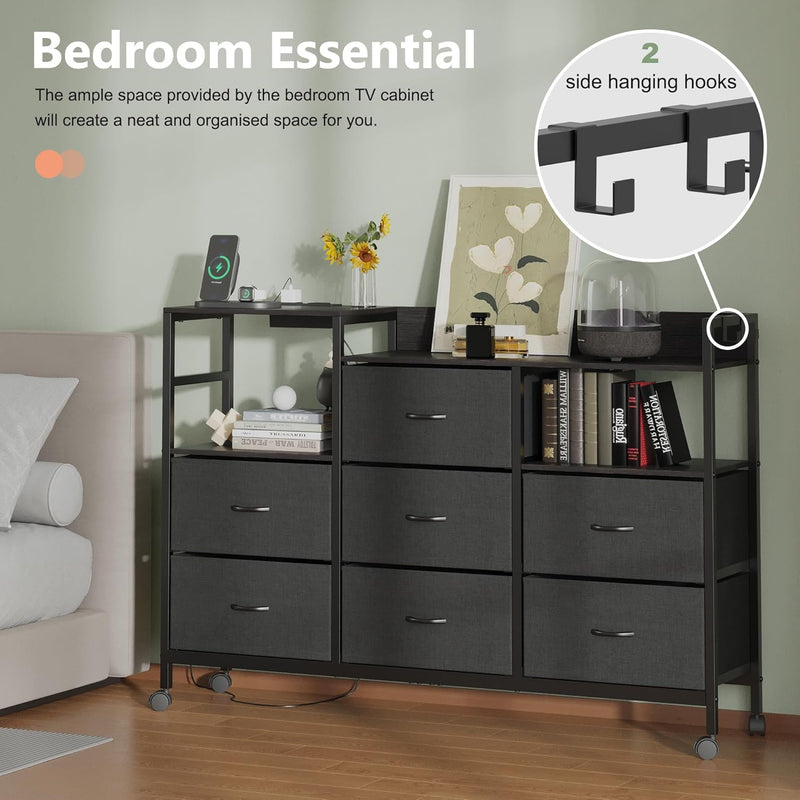 Large Chest of Drawers with Charging Station Fabric