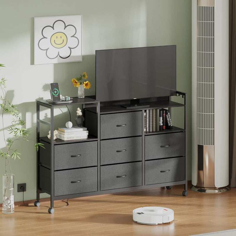 Large Chest of Drawers with Charging Station Fabric