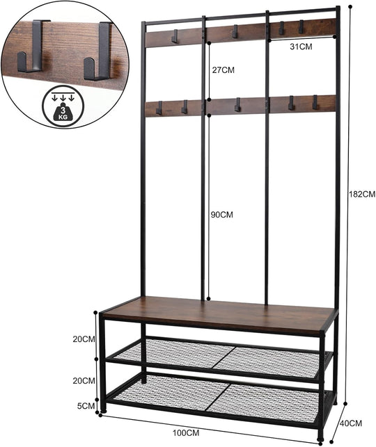 Large Coat Rack Stand Industrial with Hooks