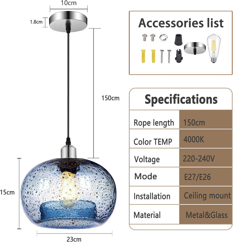 Large Glass Pendant Light for Kitchen Island