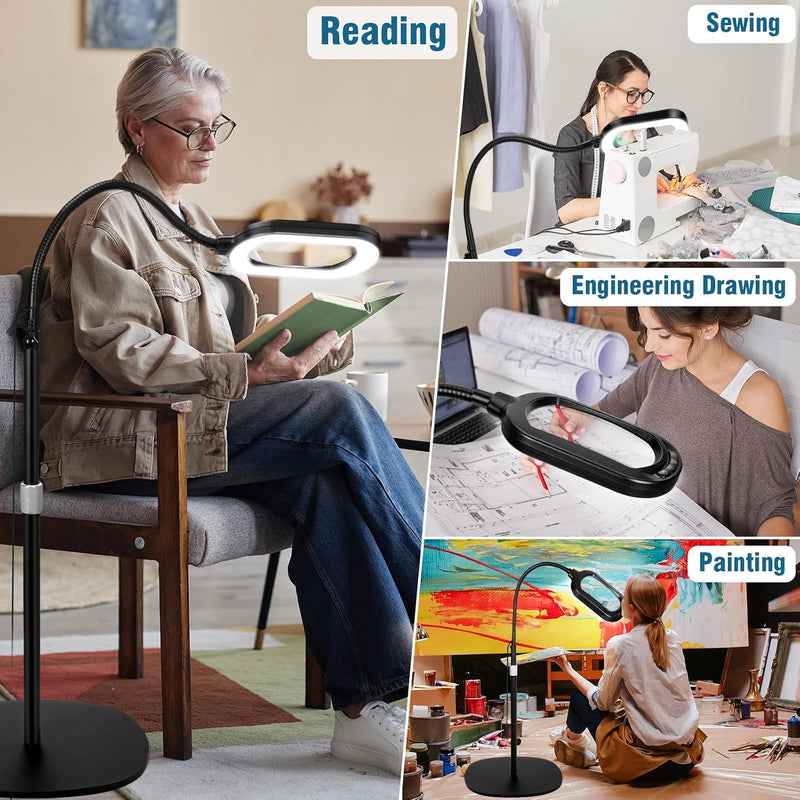 Large Magnifying Glass with Light and Stand