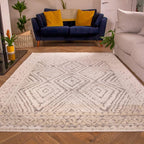 Large Modern Natural Diamond Trellis Rug Soft Hi-Low