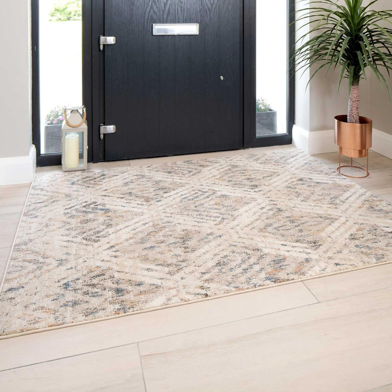 Large Modern Natural Diamond Trellis Rug Soft Hi-Low