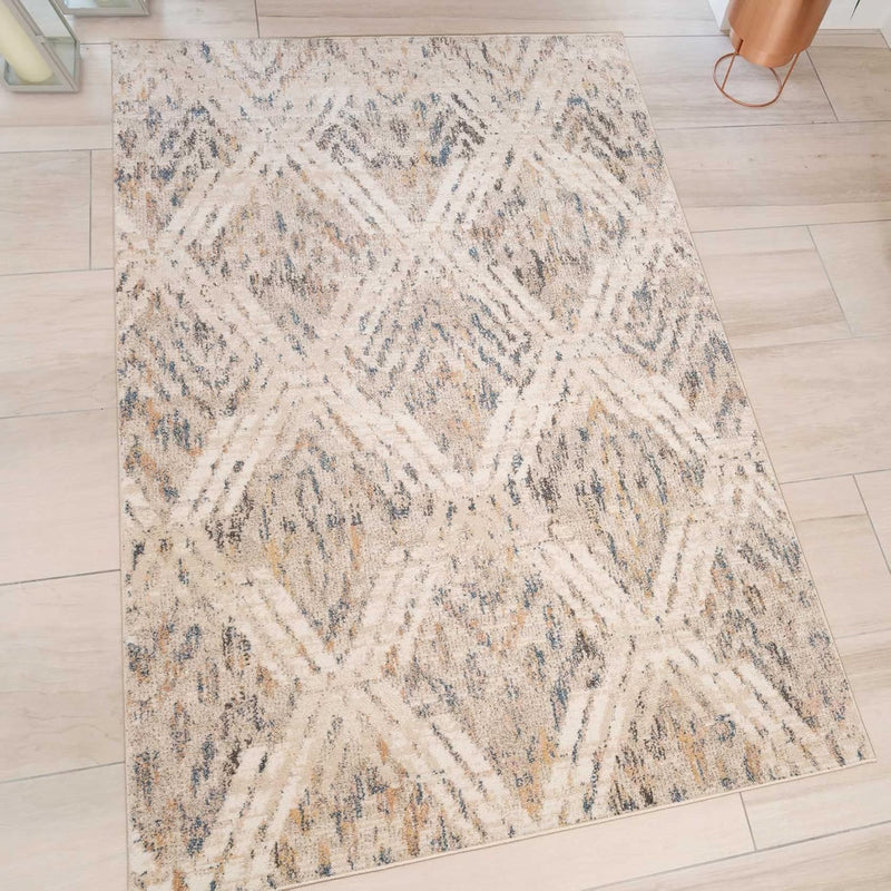 Large Modern Natural Diamond Trellis Rug Soft Hi-Low