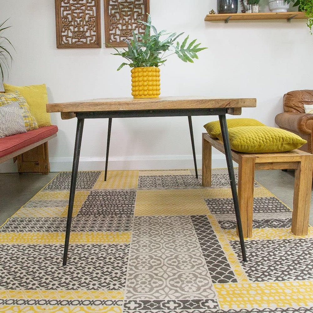 Large Ochre Mustard Patchwork Squares Traditional Big Extra