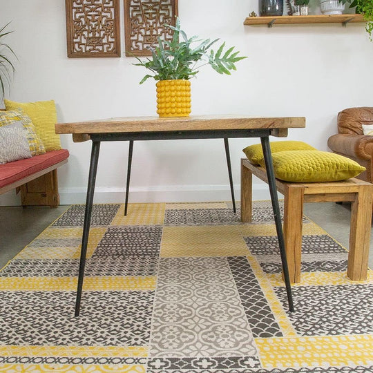 Large Ochre Mustard Patchwork Squares Traditional Big Extra