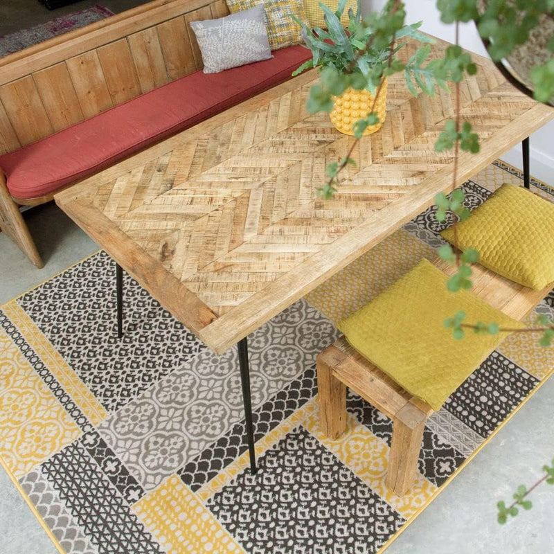 Large Ochre Mustard Patchwork Squares Traditional Big Extra Living Room
