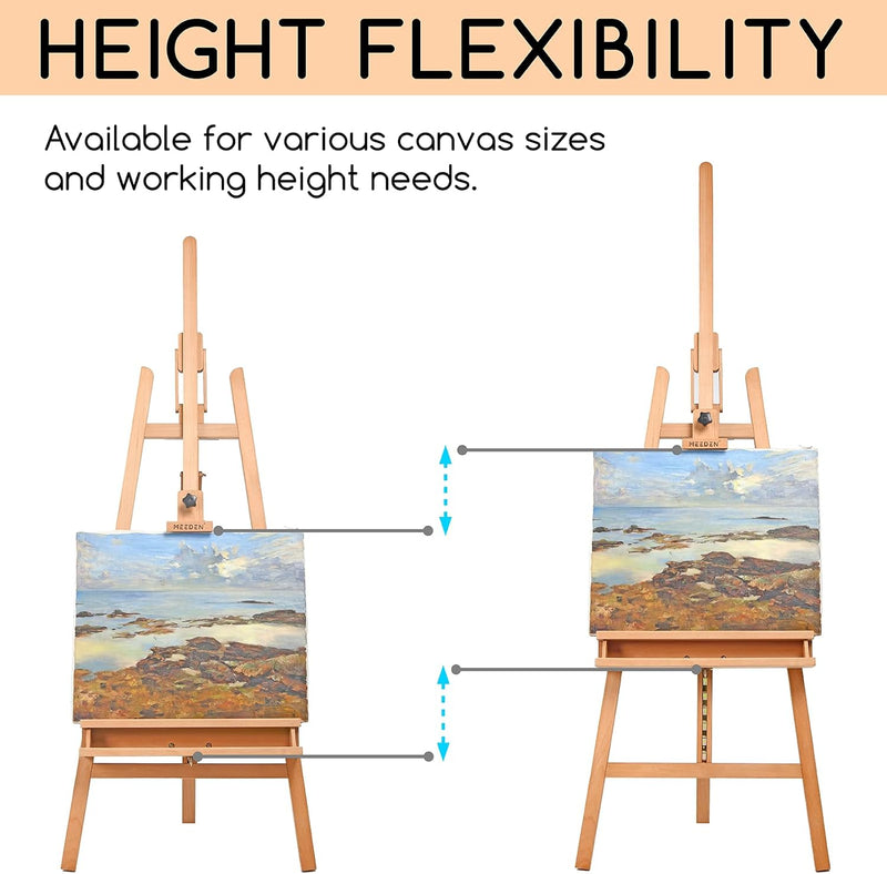 Large Painters Easel Adjustable Solid Beech Wood Artist