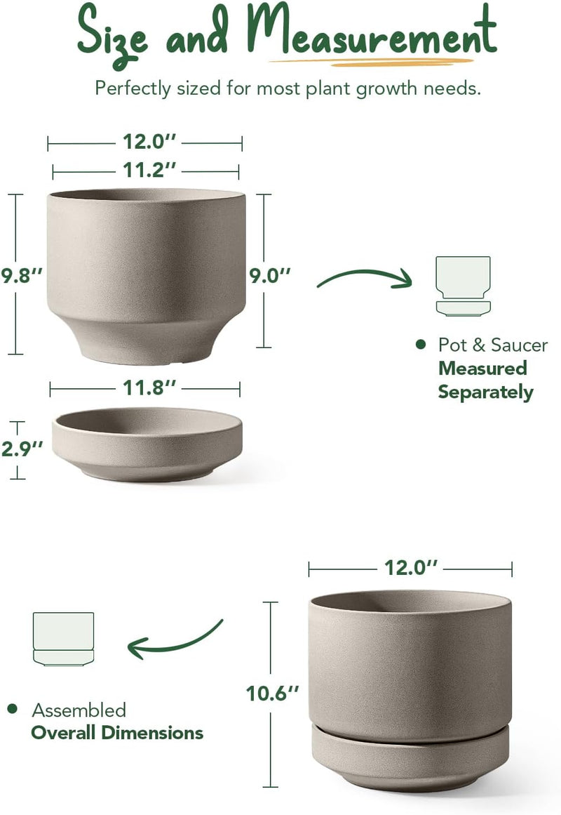 Large Plant Pot with Saucer Ceramic