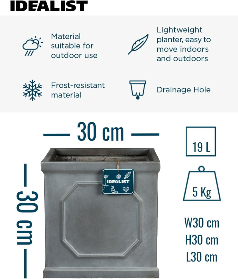 Large Plant Pots Square Planter Reinforced Stone (1 Pack)