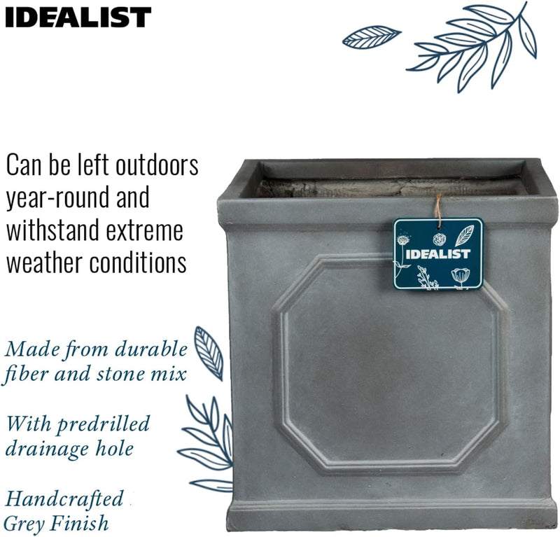 Large Plant Pots Square Planter Reinforced Stone (1 Pack)