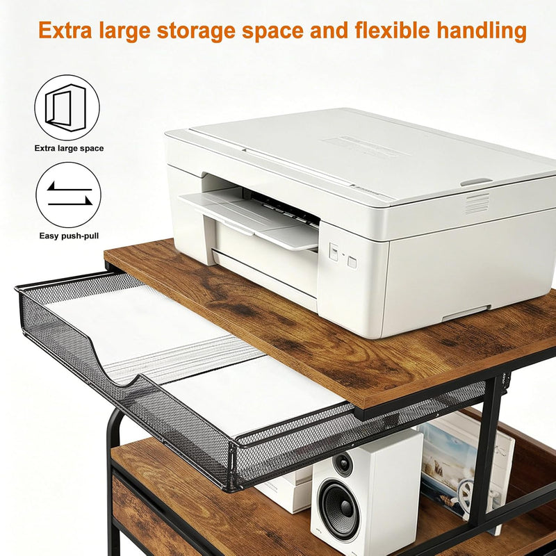 Large Printer Stand with Storage Drawer and Wheels