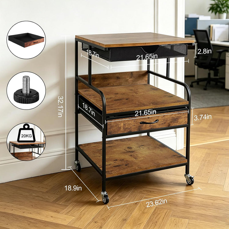 Large Printer Stand with Storage Drawer and Wheels