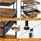 Large Printer Stand with Storage Drawer and Wheels