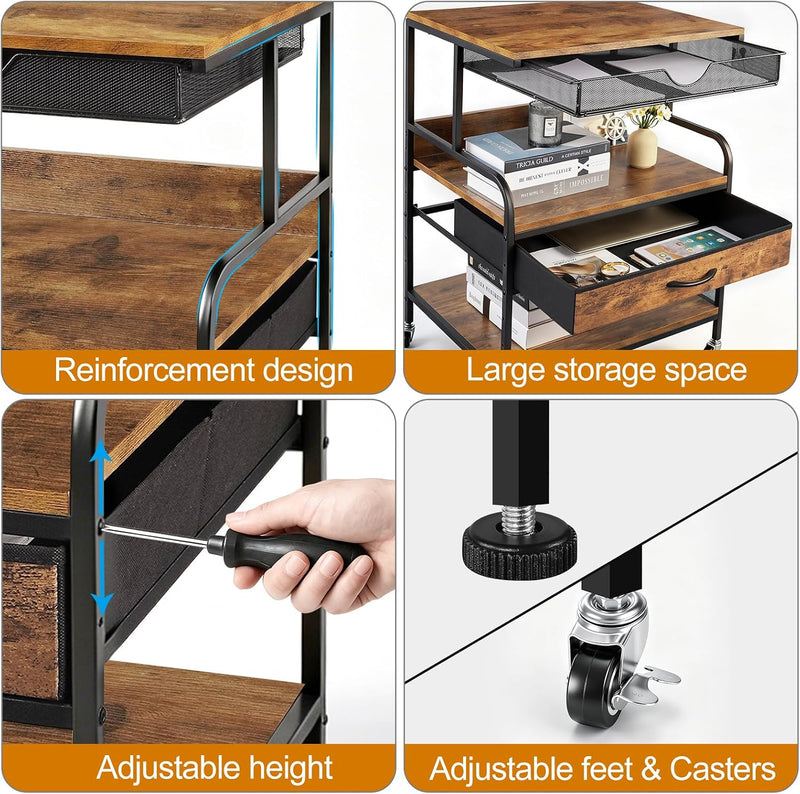 Large Printer Stand with Storage Drawer and Wheels