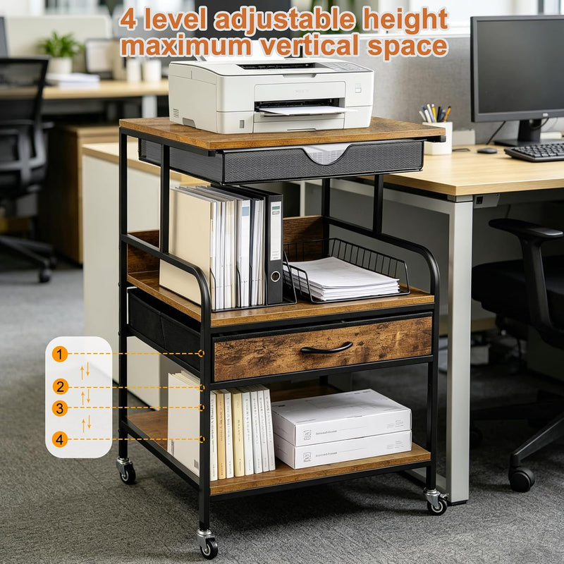 Large Printer Stand with Storage Drawer and Wheels