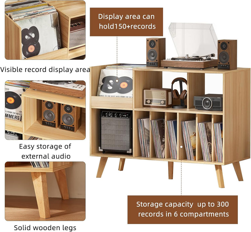 Large Record Player Stand Turntable with Storage Vinyl