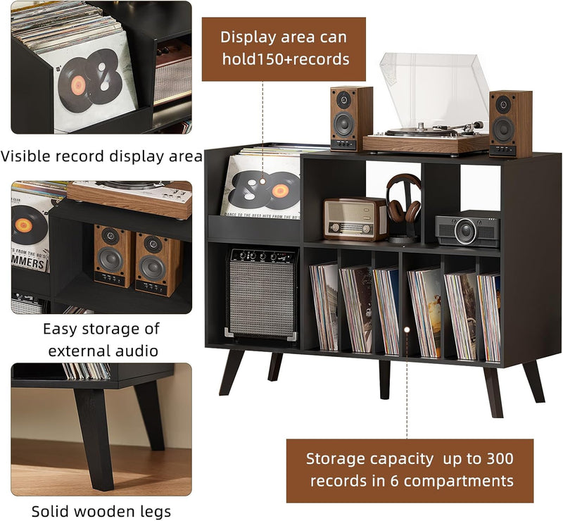 Large Record Player Stand Turntable with Storage Vinyl