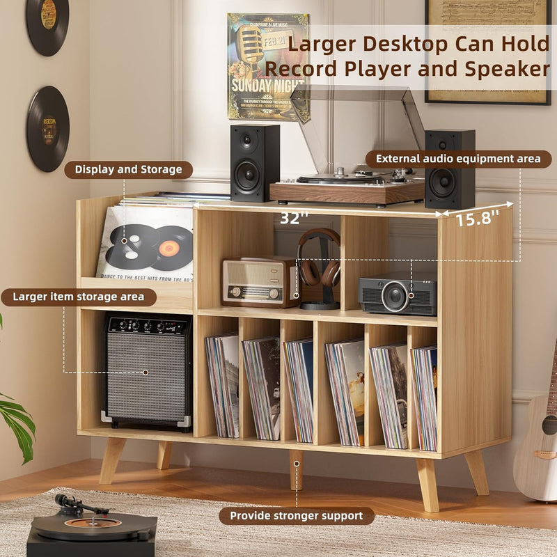 Large Record Player Stand Turntable with Storage Vinyl