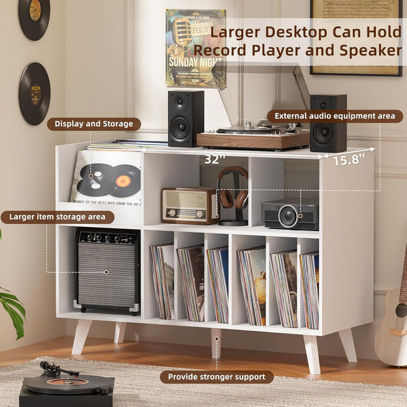 Large Record Player Stand Turntable with Storage Vinyl