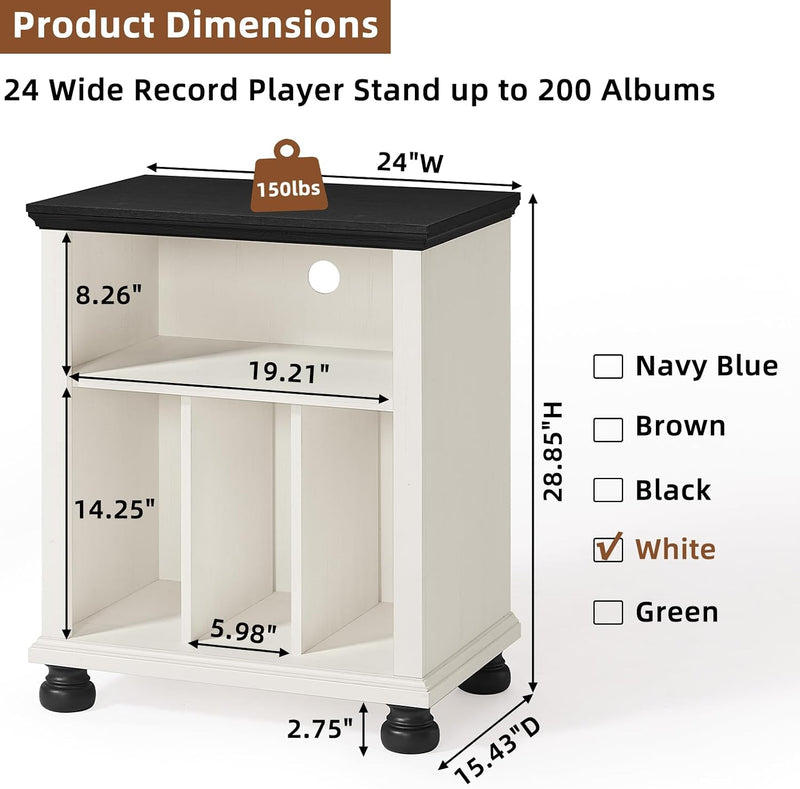 Large Record Player Stand with Vinyl Storage 24