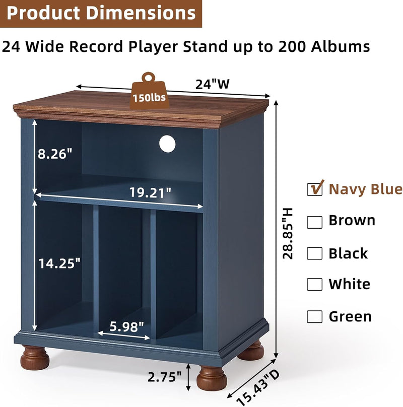 Large Record Player Stand with Vinyl Storage 24