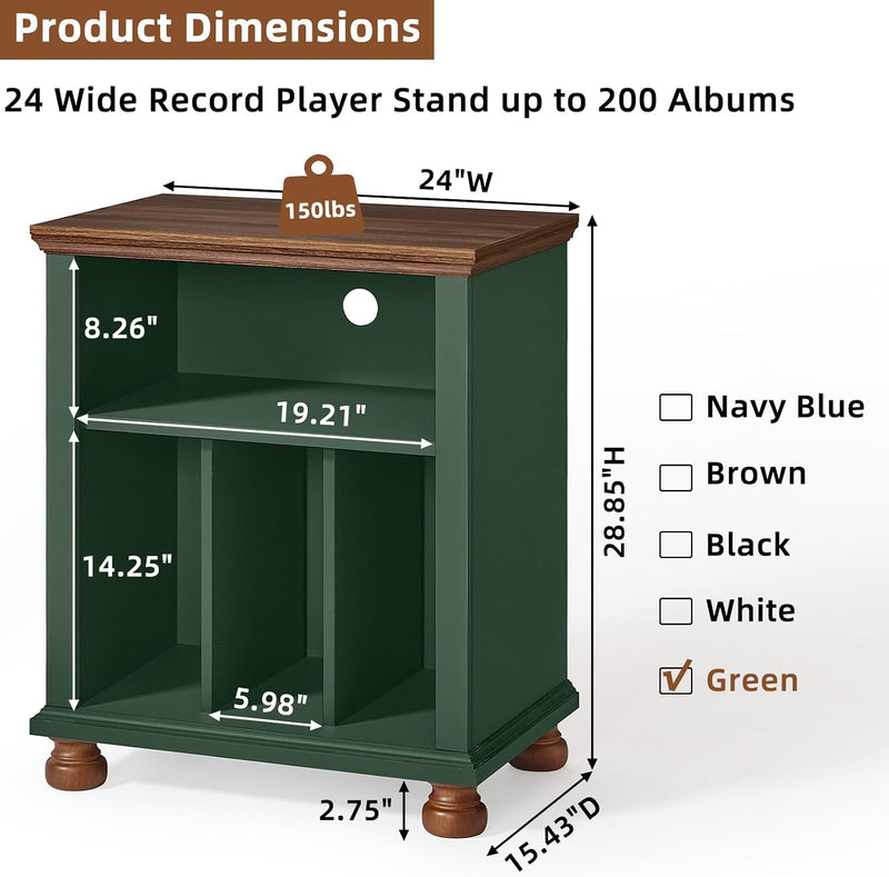 Large Record Player Stand with Vinyl Storage 24