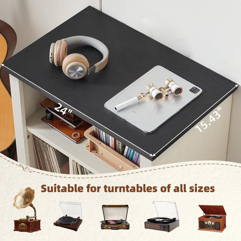 Large Record Player Stand with Vinyl Storage 24