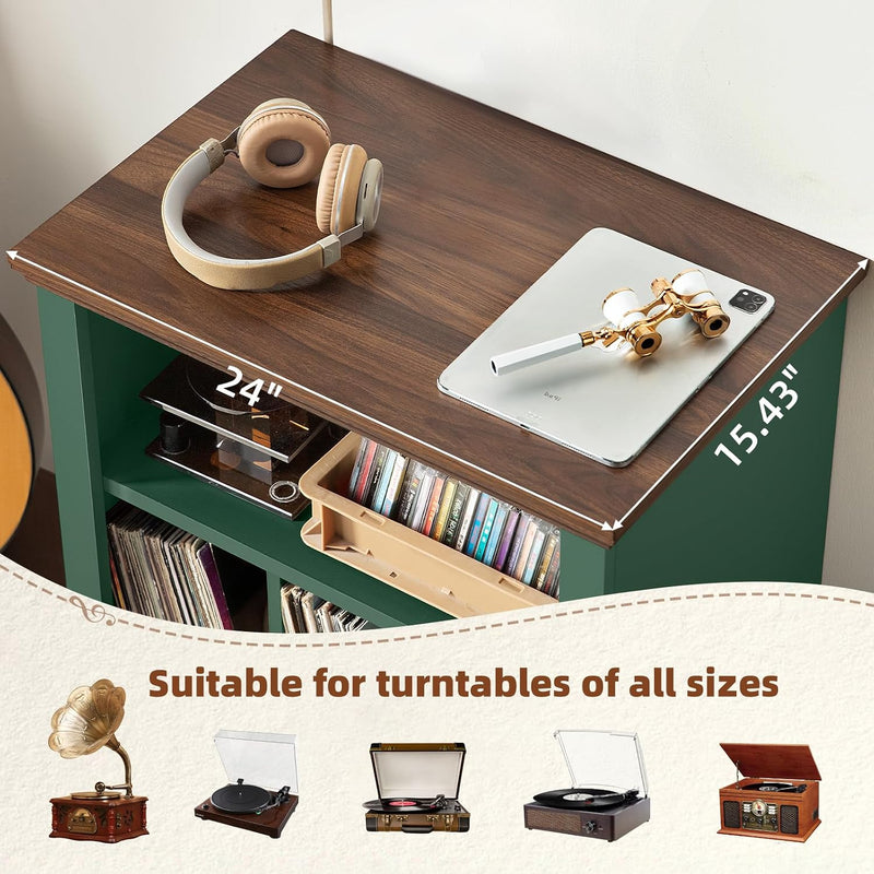 Large Record Player Stand with Vinyl Storage 24