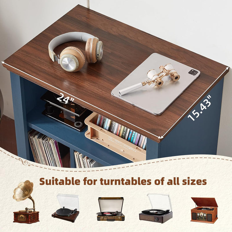 Large Record Player Stand with Vinyl Storage 24