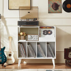 Large Record Stand with Storage and Shelf Vinyl