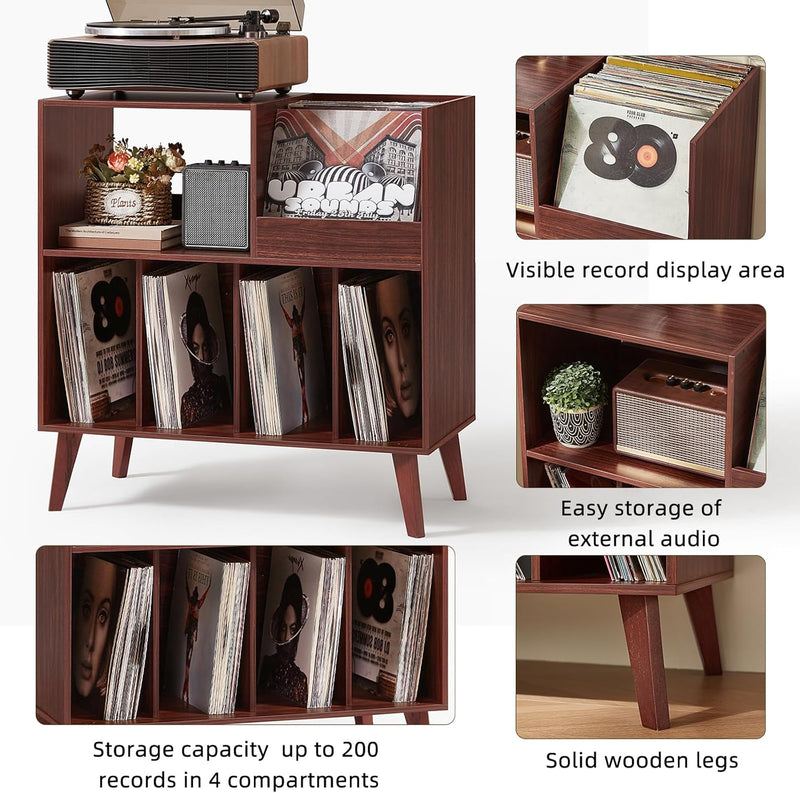 Large Record Stand with Storage and Shelf Vinyl