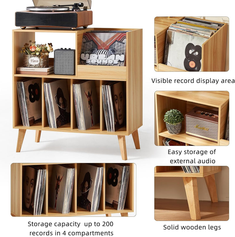 Large Record Stand with Storage and Shelf Vinyl
