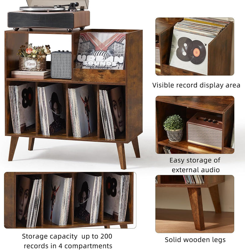 Large Record Stand with Storage and Shelf Vinyl