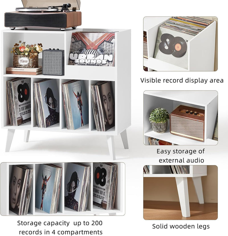 Large Record Stand with Storage and Shelf Vinyl