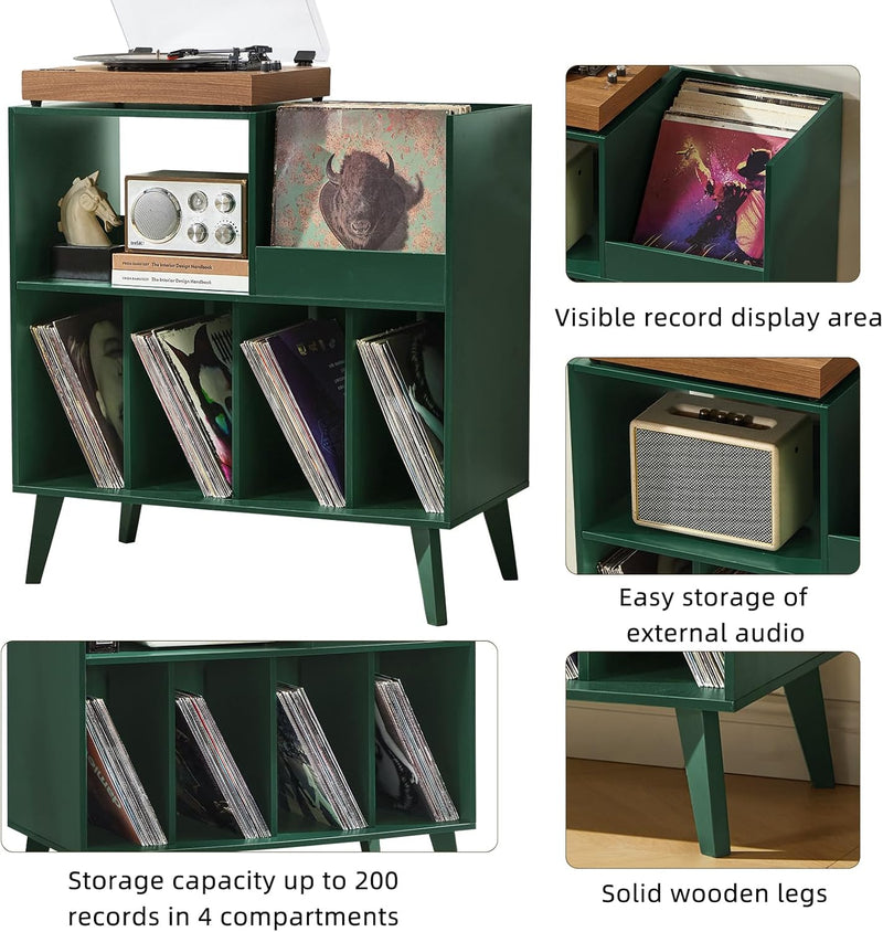 Large Record Stand with Storage and Shelf Vinyl