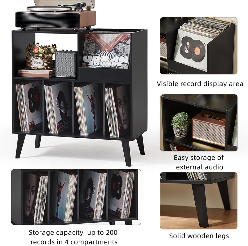 Large Record Stand with Storage and Shelf Vinyl
